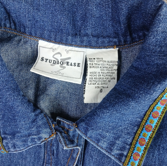 Vintage Studio Ease Lightweight Denim Jacket Embellished w/ Ribbon Edges size 8 - Picture 5 of 15